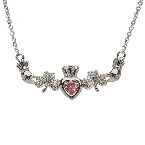 Family Birthstone Claddagh Shamrock Pendant