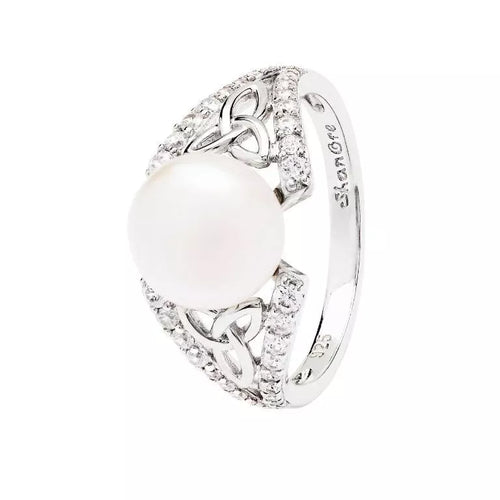 Sterling Silver Trinity Knot Pearl Ring