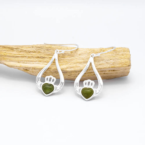 Connemara Marble Sterling Silver Claddagh Earrings
