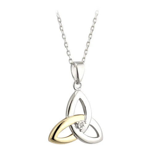 Gold & Silver Trinity Knot Necklace Set With Diamond