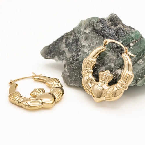 Gold Claddagh Creole Hoop Earrings