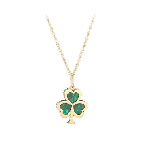 Gold Shamrock Necklace With Green Malachite Stone