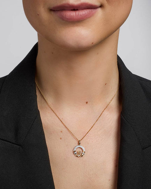 Gold and Diamond Claddagh Necklace