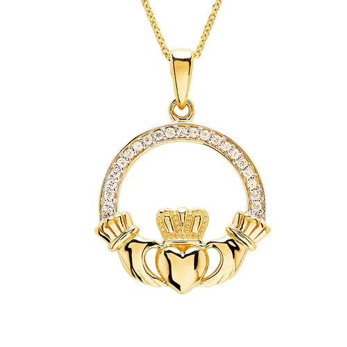 Gold Claddagh Necklace with Lab Diamonds