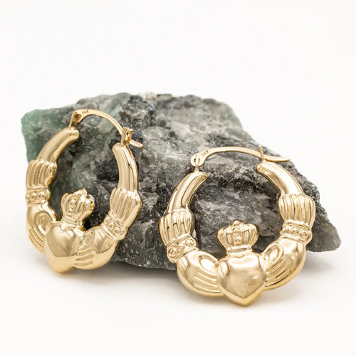 Gold Claddagh Creole Hoop Earrings