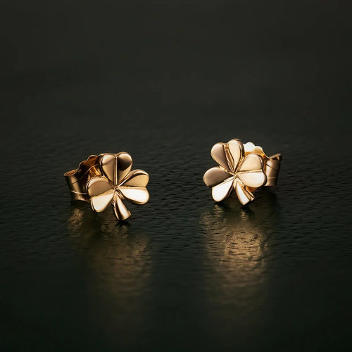 Gold Irish Shamrock Stud Earrings