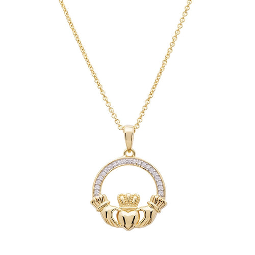 Gold Vermeil Claddagh Necklace with Cubic Zirconia