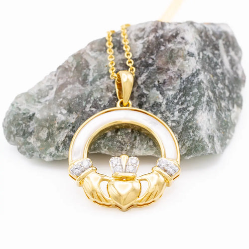 14k Gold Vermeil Mother of Pearl Claddagh Pendant