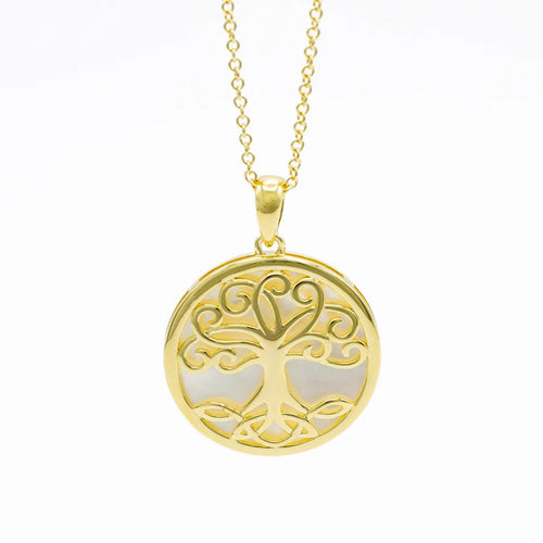 14K Gold Vermeil Tree of Life Necklace set with Mother of Pearl