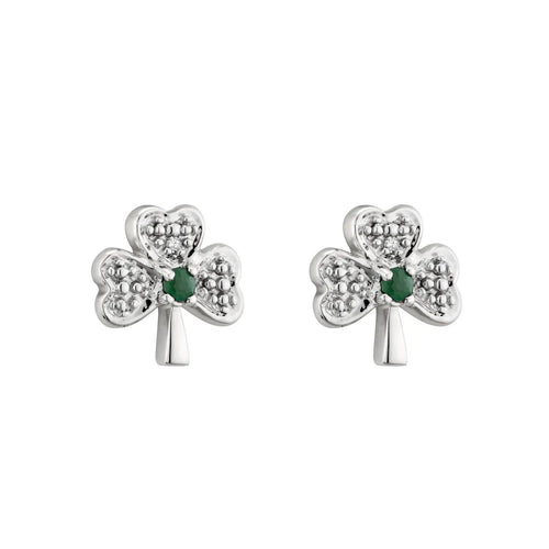 Emerald and Diamond Shamrock Stud Earrings