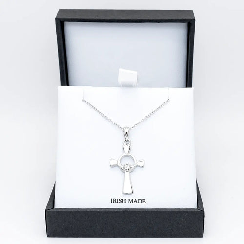 Sterling Silver Celtic Cross Claddagh Pendant