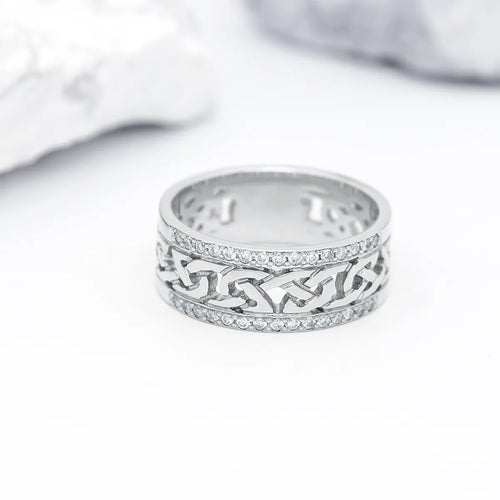 Celtic Knot Ring With Double Row Diamonds