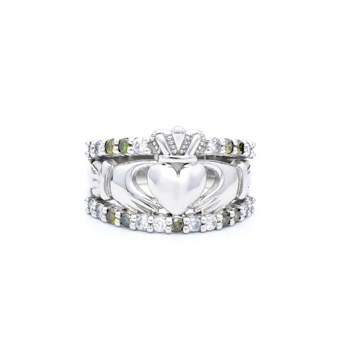Claddagh Ring With White And Green Diamonds