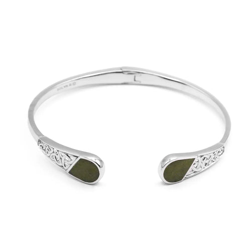 Silver Trinity Knot Bangle Inlaid With Connemara Marble