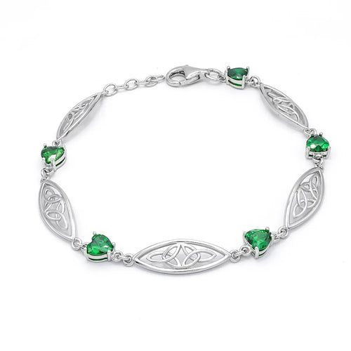 Sterling Silver Trinity Knot Bracelet With Green Crystals