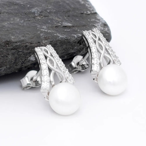 Sterling Silver Celtic Pearl Stud Earrings