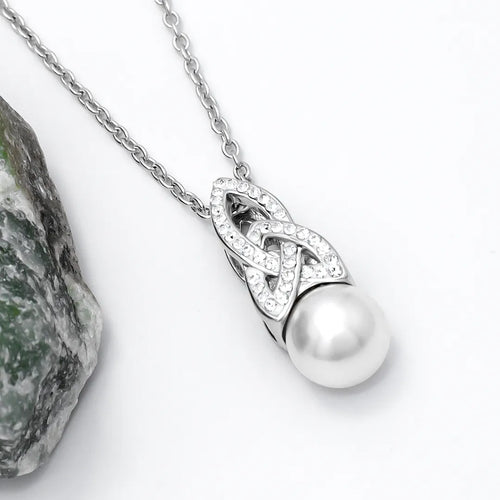 Sterling Silver Trinity Knot Pearl Pendant with Crystals
