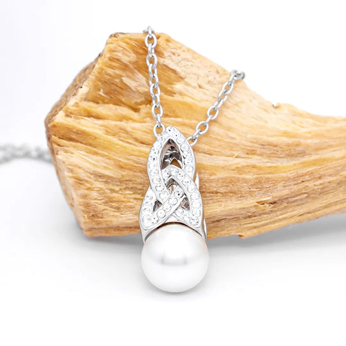 Sterling Silver Trinity Knot Pearl Pendant with Crystals