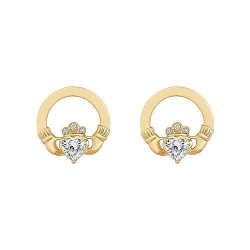 Claddagh Earrings with Heartshaped Lab Diamond