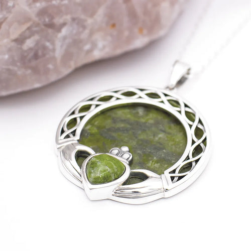 Connemara Marble Sterling Silver Claddagh Pendant