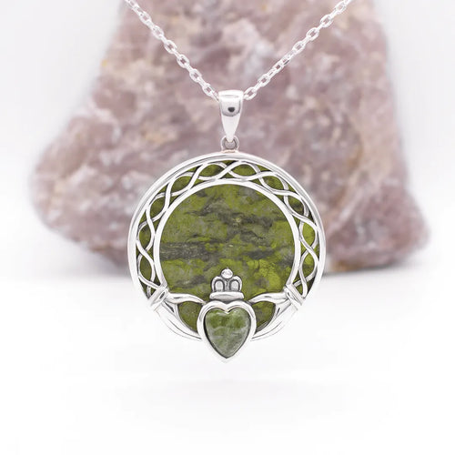 Connemara Marble Sterling Silver Claddagh Pendant