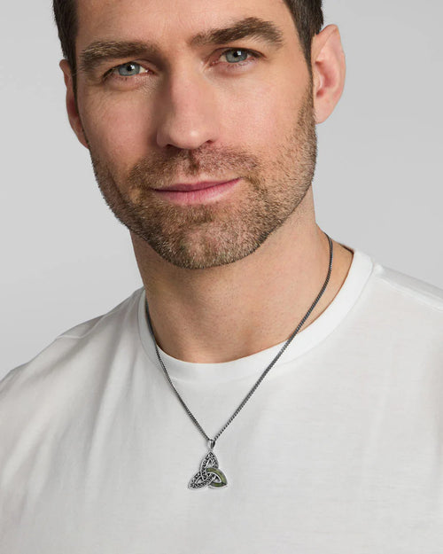 Men's Oxidized Silver Connemara Marble Trinity Knot Necklace