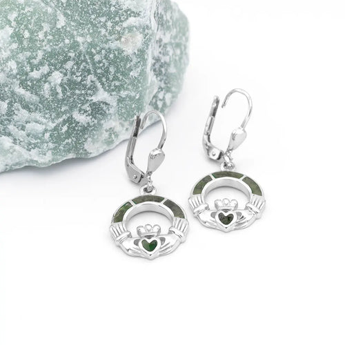 Sterling Silver Connemara Marble Claddagh Drop Earrings