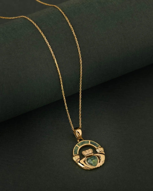 Connemara Marble Gold Claddagh Necklace