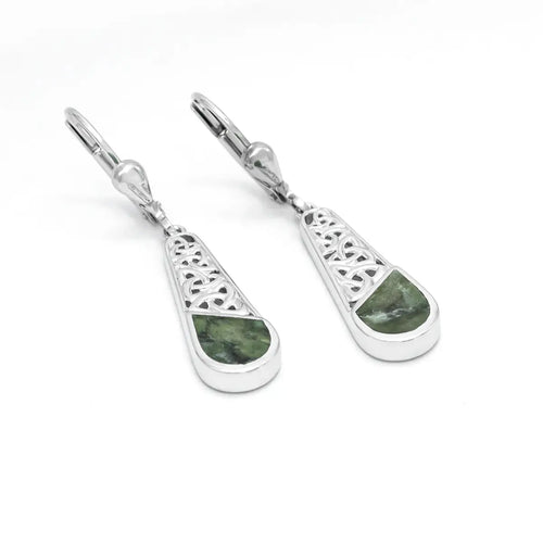 Connemara Marble Trinity Knot Drop Earrings in Sterling Silver