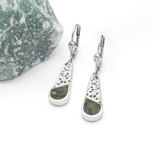 Connemara Marble Trinity Knot Drop Earrings in Sterling Silver