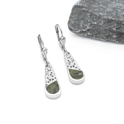 Connemara Marble Trinity Knot Drop Earrings in Sterling Silver