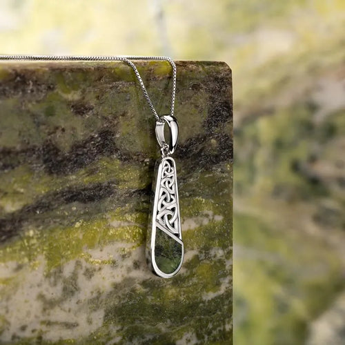 Connemara Marble Trinity Knot Pendant in Sterling Silver