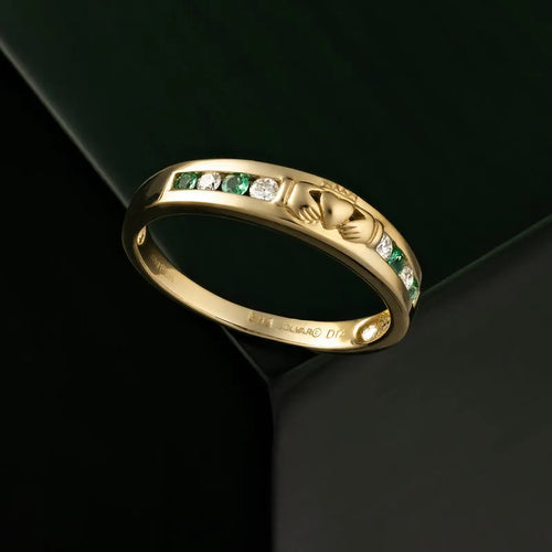 Ladies Emerald and Diamond Claddagh Ring
