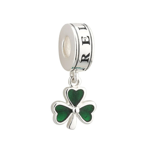 Silver Shamrock Green Enamel Bead
