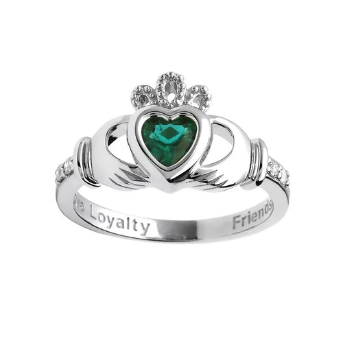 Yellow or White Gold Claddagh Birthstone Ring