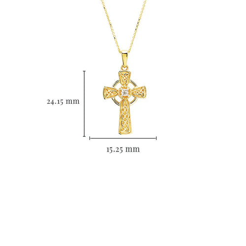 Gold Celtic Cross Necklace with Lab Diamond