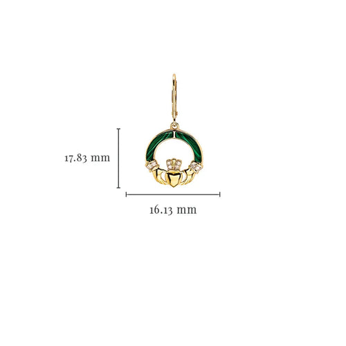 Gold Claddagh Earrings With Malachite & Lab Diamonds