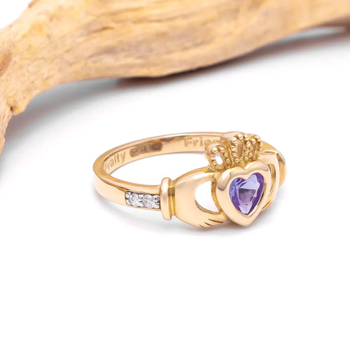 Yellow or White Gold Claddagh Birthstone Ring