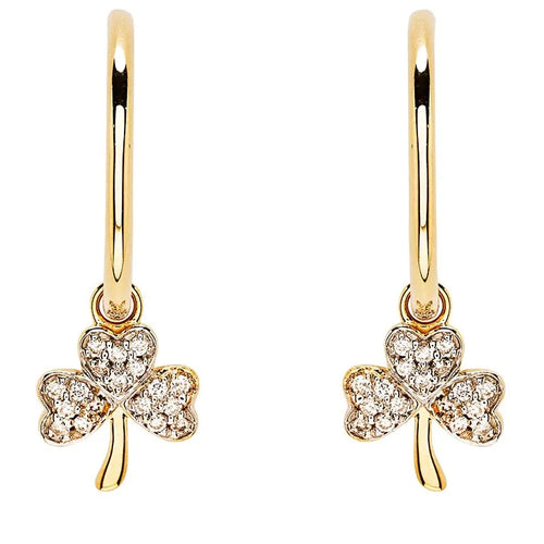 Gold Shamrock Earrings With Lab-Diamonds
