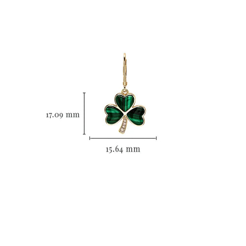 Gold Shamrock Earrings with Lab-Diamonds and Malachite