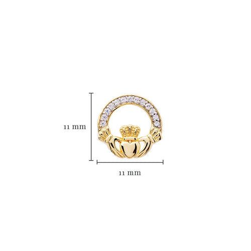 Gold Vermeil Claddagh Stud Earrings with Cubic Zirconia