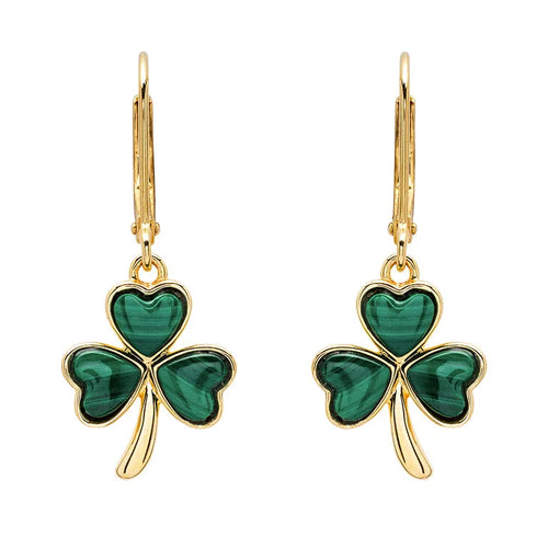 Gold Vermeil Shamrock Earrings With Green Malachite