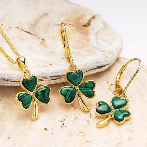 Gold Vermeil Shamrock Earrings With Green Malachite