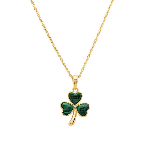 Gold Vermeil Shamrock Necklace With Green Malachite