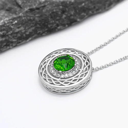 Sterling Silver Green Crystal Celtic Pendant