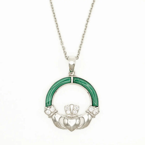 Green Malachite Sterling Silver Claddagh Pendant