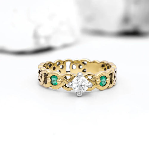 Celtic Knot Engagement Ring with Diamond and Emeralds