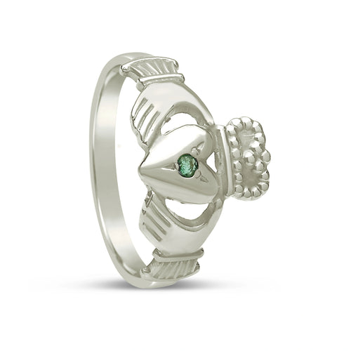 Ladies Gold Emerald Claddagh Ring