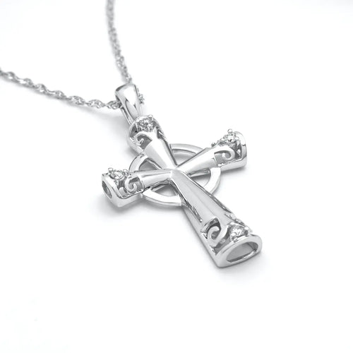 White Gold Diamond Celtic Cross Necklace