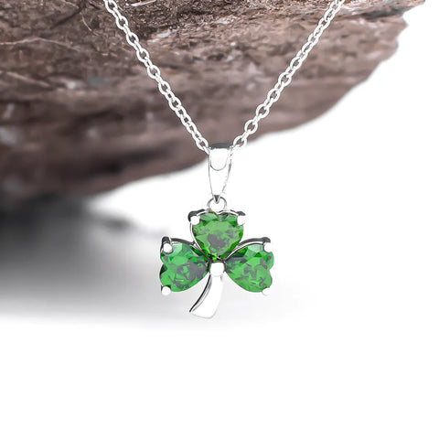 Sterling Silver Shamrock Pendant with Green Gemstone